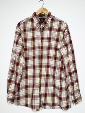 Viyella Mens Plaid Wool Cotton Blend Button Up Shirt Large